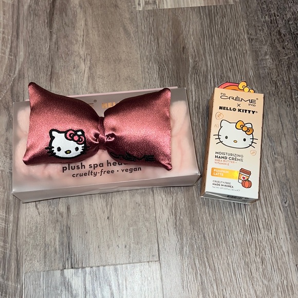 Sanrio Accessories - NWT Sanrio Hello Kitty Rose Gold Satin Bow Plush Headband & Hand Crème